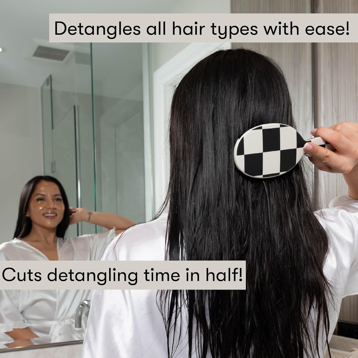 Checkered Print Hair Brush Detangler – Wet Hair Brushes for Women, Womens Hair Brush, Black and White Checkered Hair Accessories, Hairbrush for Women, Cepillos Para Cabello – Detangle Brush