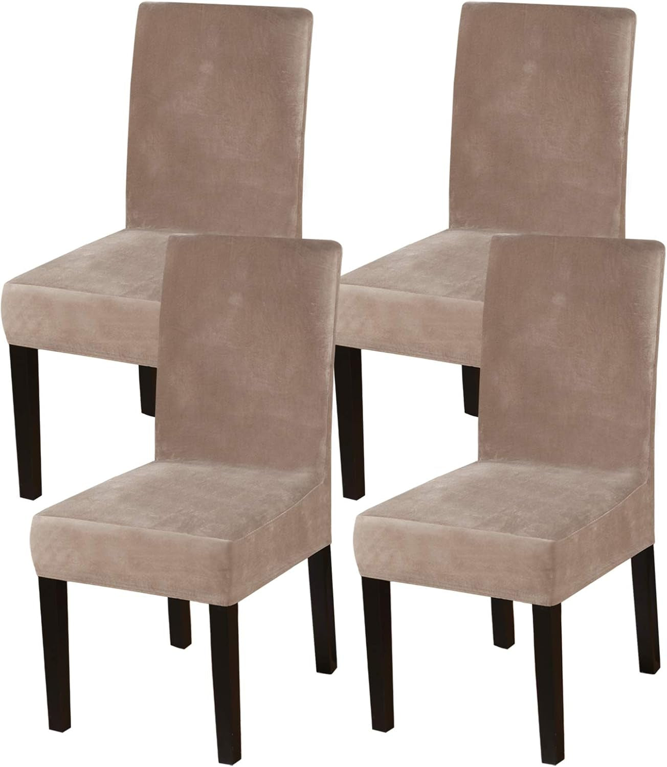 Dining Chair Covers Stretch Chair Covers for Dining Room Velvet Chair Protector Covers Slipcover Parson Chair Covers Set of 4 for Hotel Ceremony, Thick Soft Velvet Fabric (4, Taupe)
