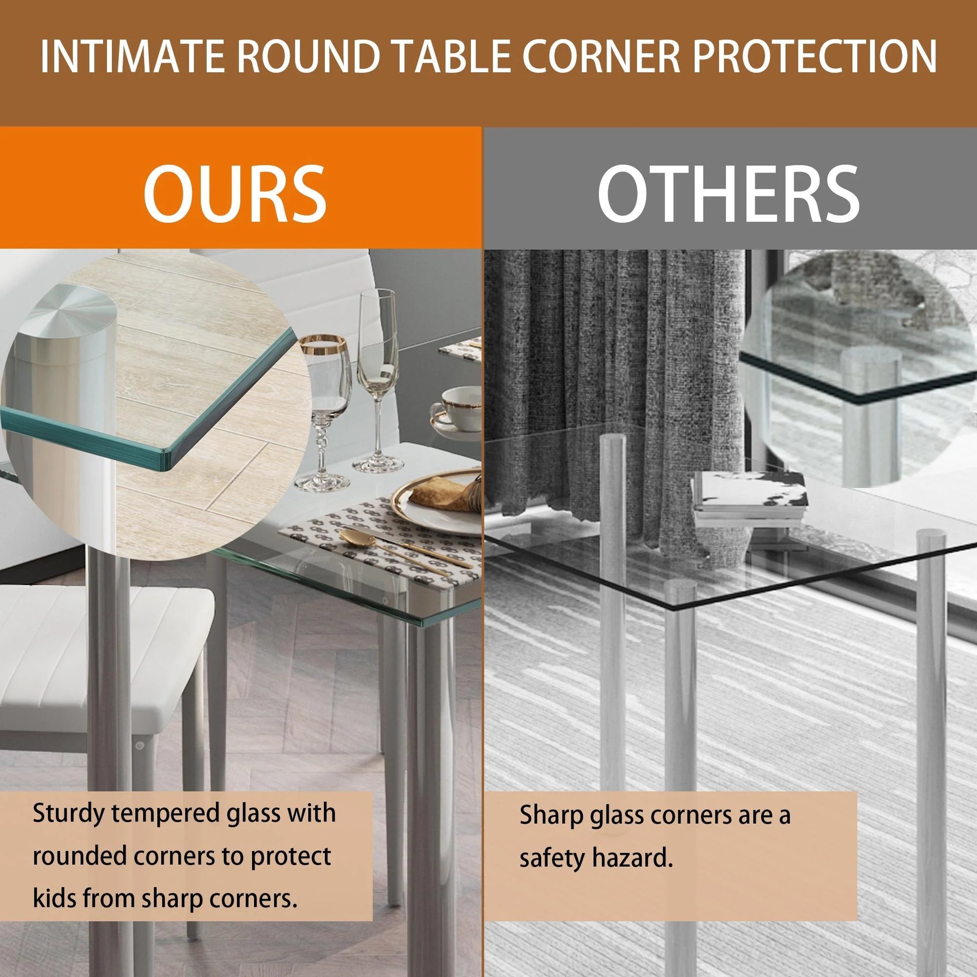 White Kitchen Table Set, 5 Pieces Dining Table Set, Tempered Glass Dining Table and Chairs Set for 4, Upgraded Iron Dining Room Table Set with 4 PU Leather Chairs