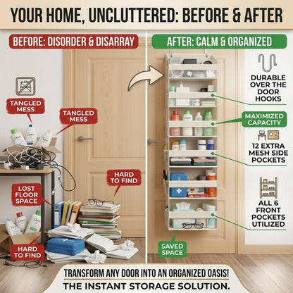 UPGRADED 6 Tiers over the Door Organizer Hanging - 100D EXTRA THICK & 50Lbs HUGE CAPACITY, 12 Side Mesh Pockets over the Door Shoe Organizer, Hanging Closet Organizer (Ivory, 1Pc)