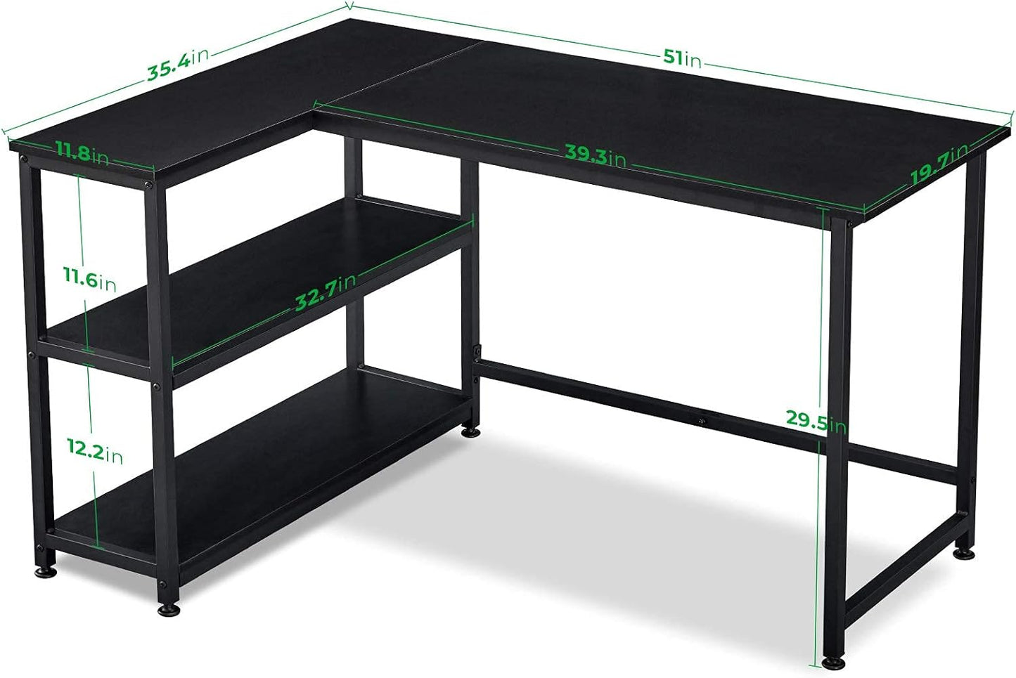 51 Inch L Shaped Gaming Desk Small Reversible Corner Gaming Computer Desk with Storage Shelves for Home Office PC Workstation Laptop Table, Black