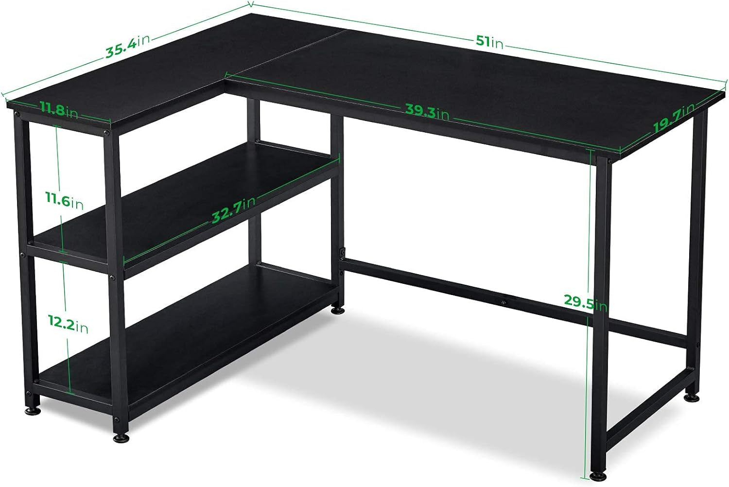 51 Inch L Shaped Gaming Desk Small Reversible Corner Gaming Computer Desk with Storage Shelves for Home Office PC Workstation Laptop Table, Black