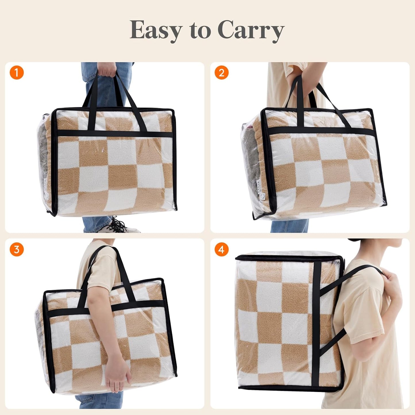 4 Pack Clear Clothes Storage Bags, 40L Plastic Blanket Storage Bag, Vinyl Foldable Moving Bags with Zipper, Closet Organizers and Storage Containers for Bedding, Duvet, Comforter