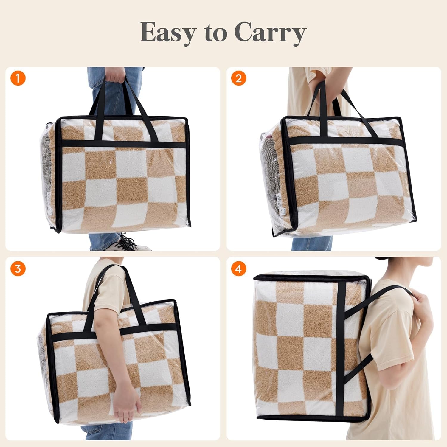 4 Pack Clear Clothes Storage Bags, 40L Plastic Blanket Storage Bag, Vinyl Foldable Moving Bags with Zipper, Closet Organizers and Storage Containers for Bedding, Duvet, Comforter