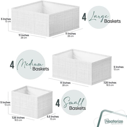 Drawer Organizer Clothes Set of 12 White-Grey - Dresser Organizer for Nursery, Bedroom, Closet - Perfect Baby Clothes Organizer and Storage & General Nursery Organization or Dresser Drawer Organizers