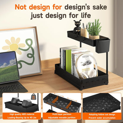 L-Shaped Pull-Out Storage Organizers, 3 Pack (Black, 12.85 Inch)