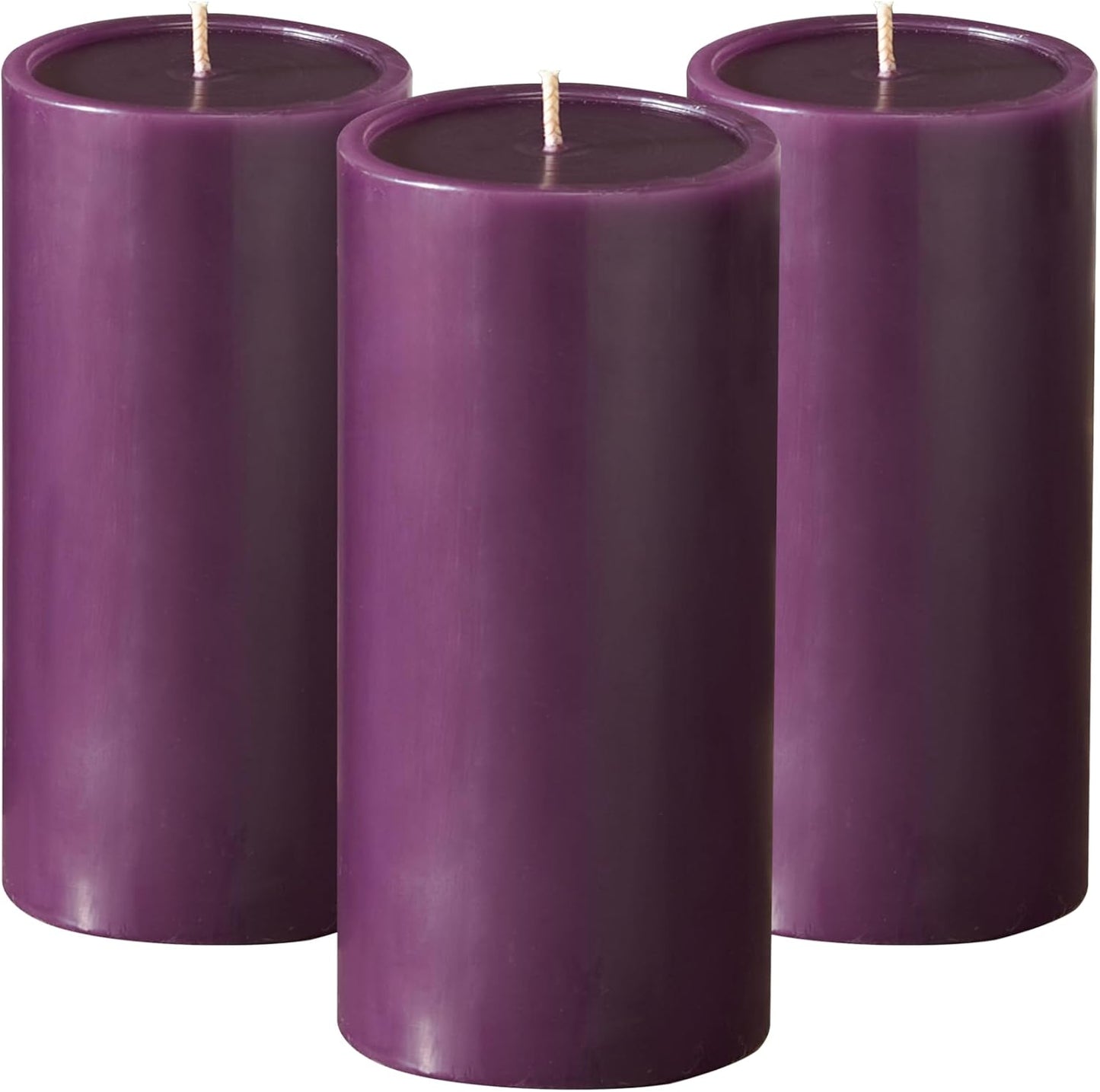 Purple Plum Pillar Candles 3X6 Inch, Set of 3 – Unscented Smooth Purple Candles, Dripless Decorative Candles for Home Decor, Weddings & Events