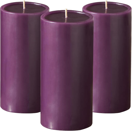Purple Plum Pillar Candles 3X6 Inch, Set of 3 – Unscented Smooth Purple Candles, Dripless Decorative Candles for Home Decor, Weddings & Events