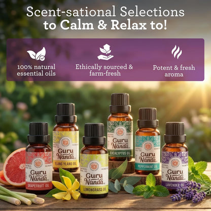 Essential Oils Set – 6 Pack (10Ml Each), Lavender, Peppermint, Eucalyptus, Lemongrass, Grapefruit & Ylang Ylang, 100% Natural Aromatherapy Oils for Diffuser, Massage & DIY Candle Making