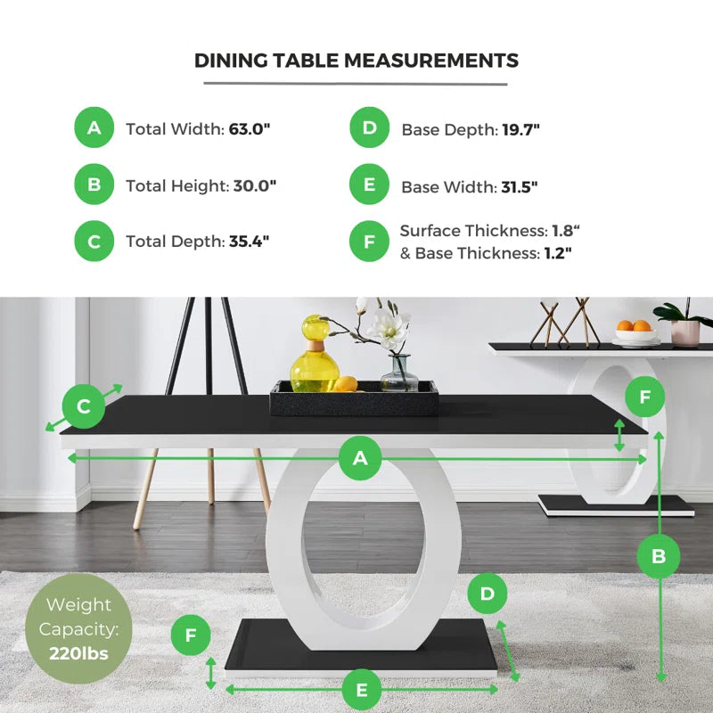 Scottsmoor Modern High Gloss Halo 6 Seater Dining Table Set with Luxury Faux Leather Dining Chairs