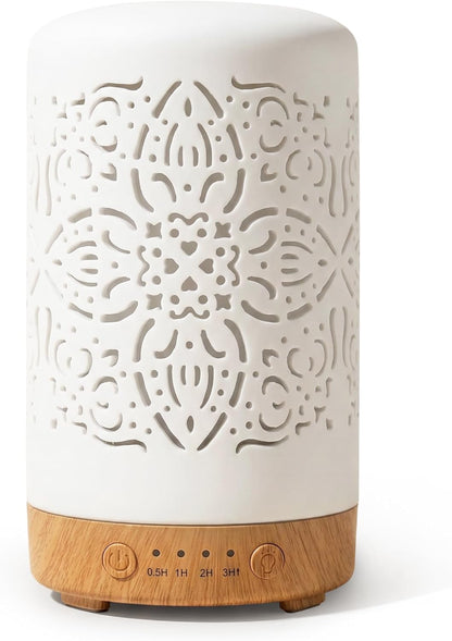 Essential Oil Diffuser White Ceramic Diffuser 100 Ml Timers Night Lights and Auto off Function Home Office Humidifier Aromatherapy Diffusers for Essential Oils
