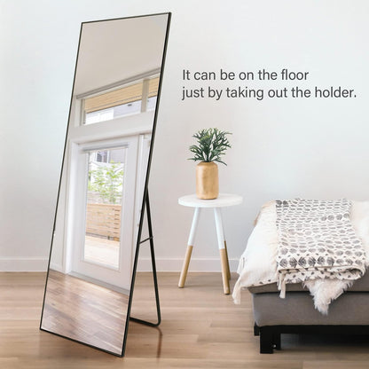 Full Length Mirror - Standing & Leaning, Large Bedroom Mirror with Black Aluminium Frame, 65"X22"