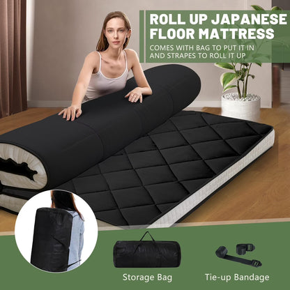 Futon Mattress Queen Size 4" Thick Japanese Floor Mattress Folding Guest Mattress Protable Roll up Mattress Soft Memory Foam Tatami Mat Sleeping Pad for Bedroom Camping Tent