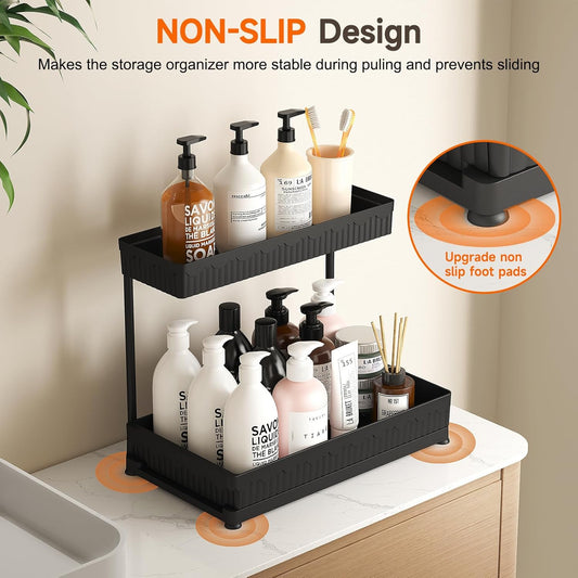L-Shaped Pull-Out Storage Organizers, 3 Pack (Black, 12.85 Inch)