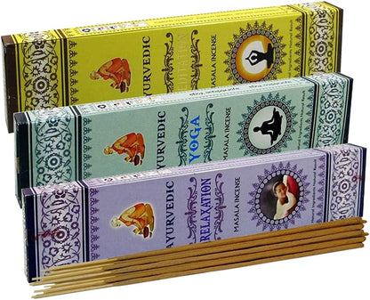 Ayurvedic Incense Sticks Variety Pack #1 and Ash Catcher Bundle with 6 Fragrances