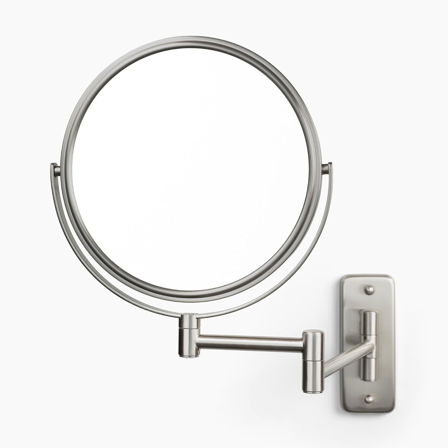 Wall-Mounted Magnifying Mirror - Bathroom Makeup Mirror with 5X Magnification - 8-Inch Diameter - Nickel Finish - Model JP7506N