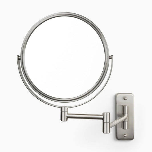 Wall-Mounted Magnifying Mirror - Bathroom Makeup Mirror with 5X Magnification - 8-Inch Diameter - Nickel Finish - Model JP7506N