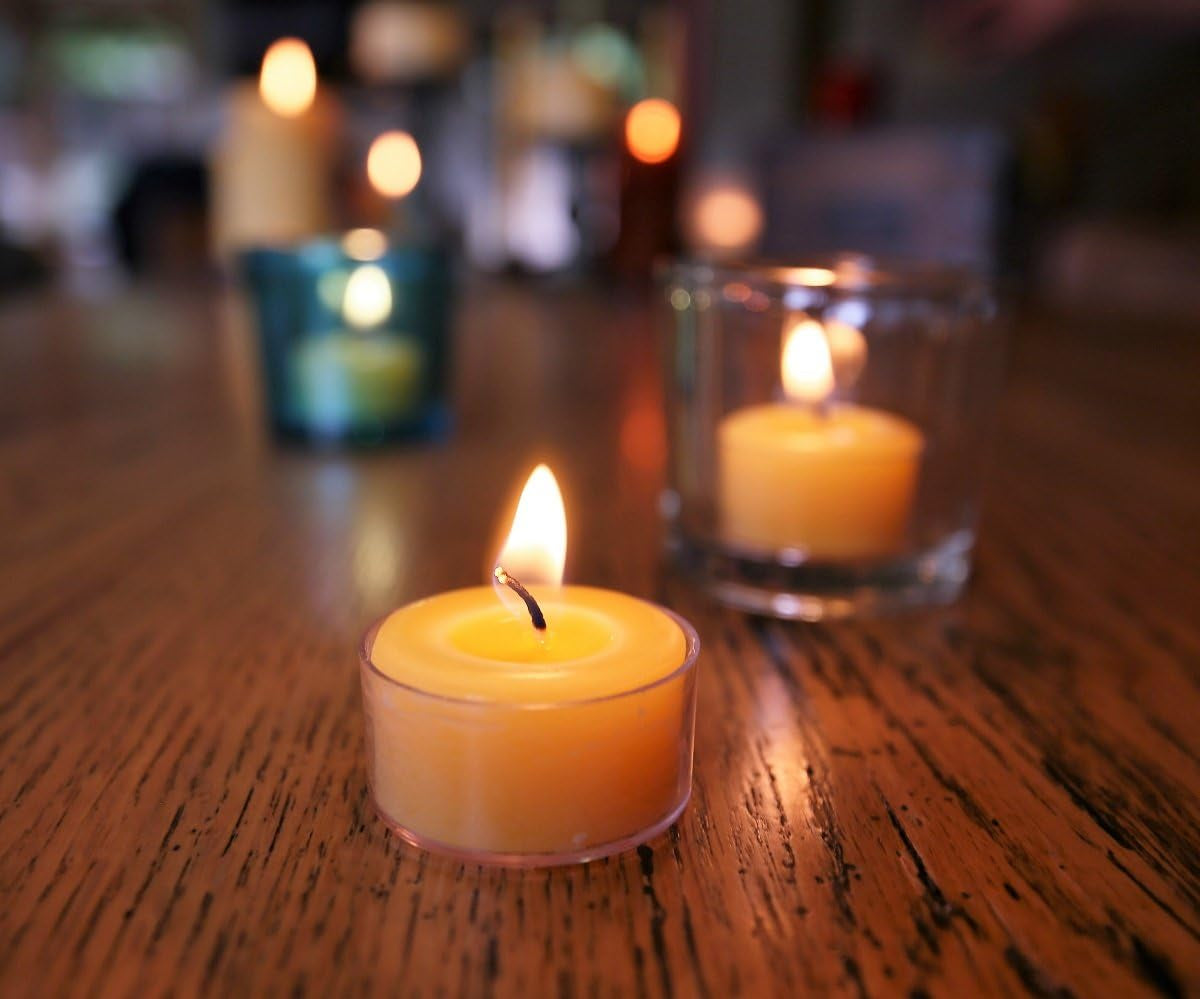 Tea Light Candles, 100% Pure Natural Bees Wax, Yellow Tea Lights, Fragrance Free, Paraffin & Soy Free Candle Wax, Clean Burning, Long Lasting (4-5 Hrs), American Made, 24 Pack