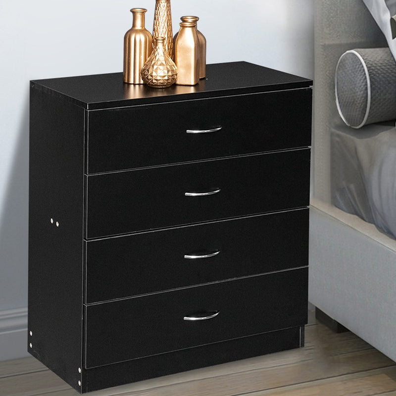 Black Chest of Drawers Dresser Wood Organizer Cabinet, 4 Drawer Nightstand Side Table, Furniture for Bedroom