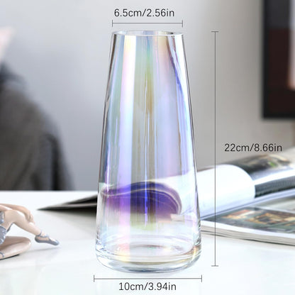 Flower Vase Modern Home Decor Glass Vase for Bouquet 8.7" Centerpiece Decor Room Living Room Library Office Table Entryway Modern Farmhouse(Iridescent Clear)