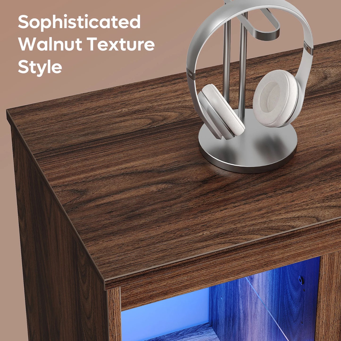 Modern Electric Fireplace TV Stand for Tvs up to 55", with LED and Glass Shelves, Walnut