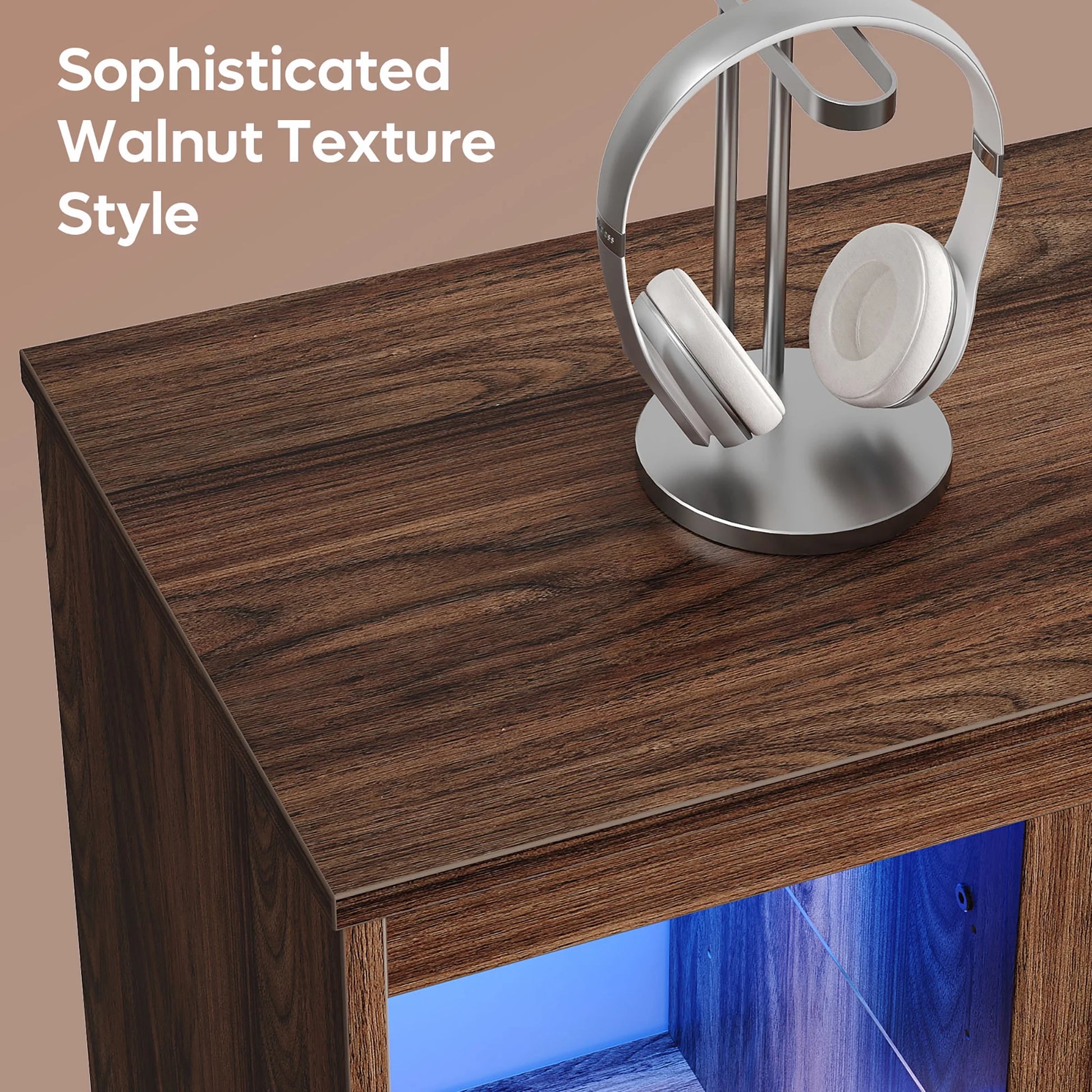 Modern Electric Fireplace TV Stand for Tvs up to 55", with LED and Glass Shelves, Walnut