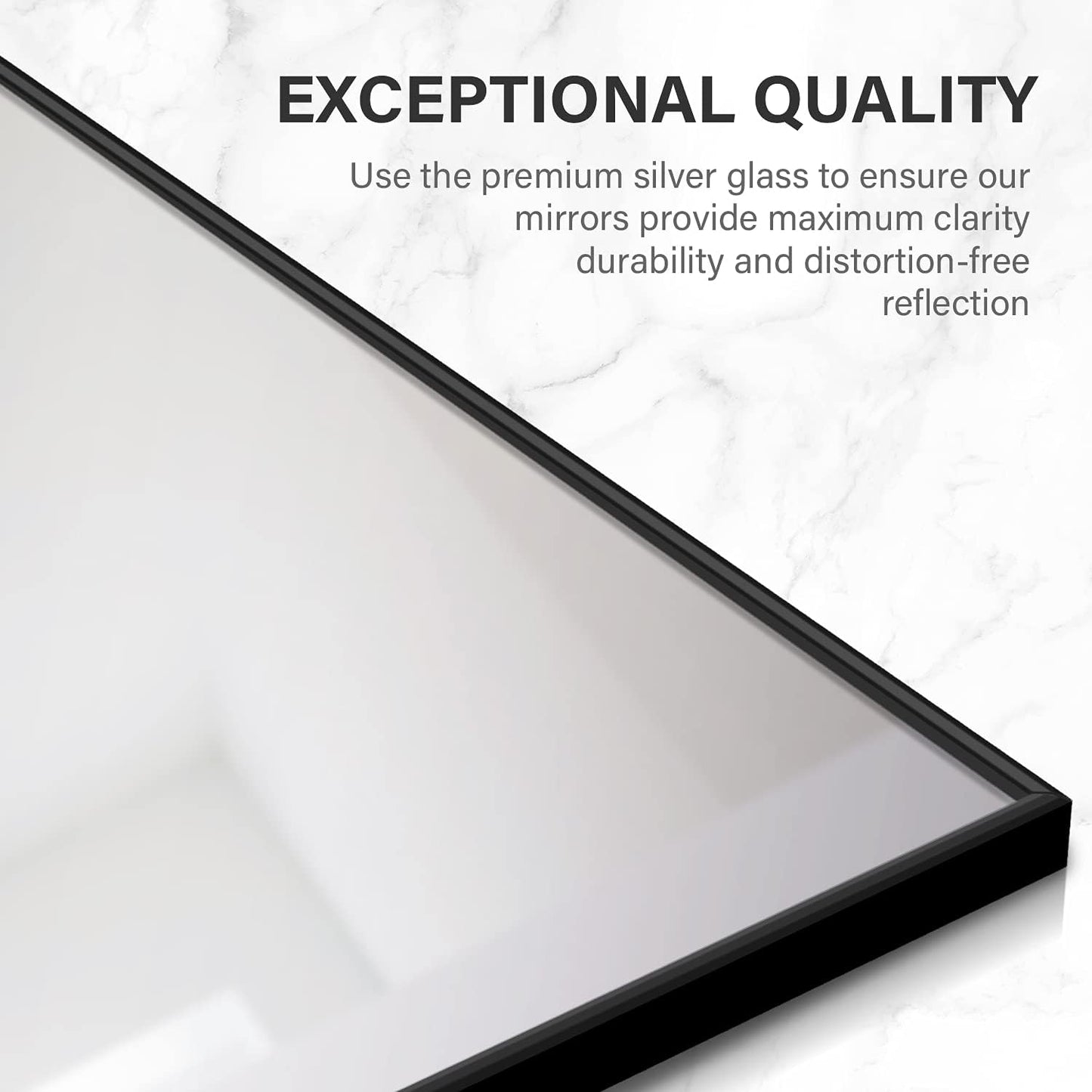 Full Length Mirror - Standing & Leaning, Large Bedroom Mirror with Black Aluminium Frame, 65"X22"