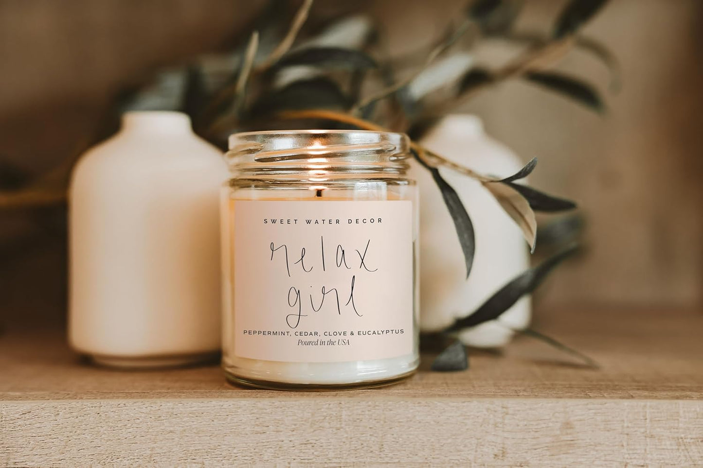 Relax Girl, Peppermint, Cedar, Clove, and Eucalyptus Scented Soy Wax Candle for Home | 9Oz Clear Jar, 40 Hour Burn Time, Non Toxic, Made in the USA