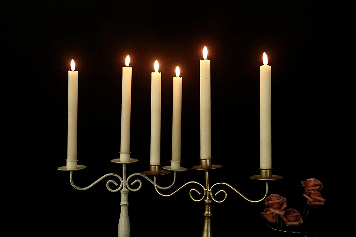 Flameless Flickering Taper Candles with 2 Remote Controls and Timer, Real Wax 3D Wick Light Window Candles Battery Operated Pack of 8, Christmas Home Wedding Decor(Ivory, 0.78 X 9.64 Inch)