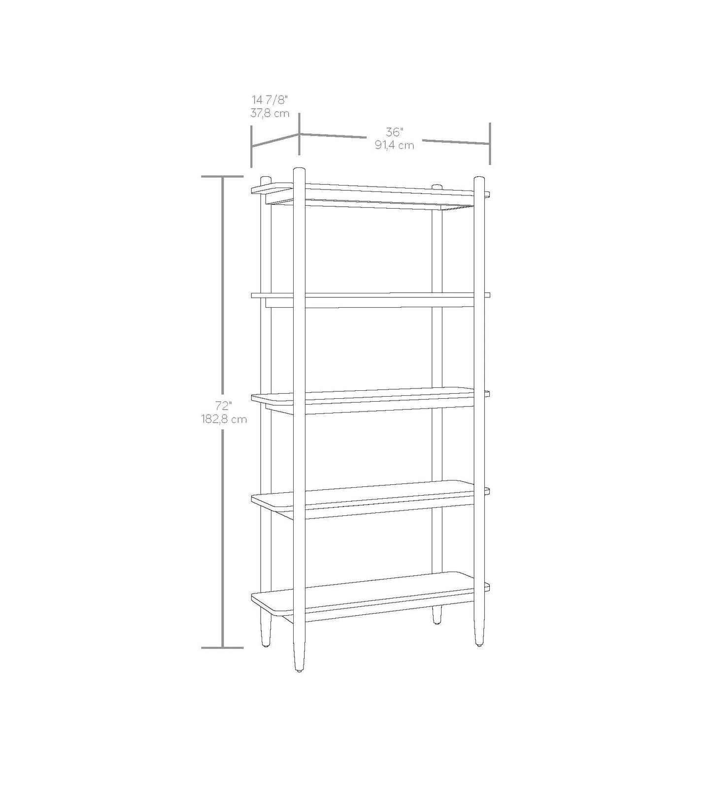 Springwood 5 Shelf Bookcase with Solid Wood Frame, Light Honey Finish