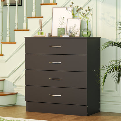 Black Chest of Drawers Dresser Wood Organizer Cabinet, 4 Drawer Nightstand Side Table, Furniture for Bedroom