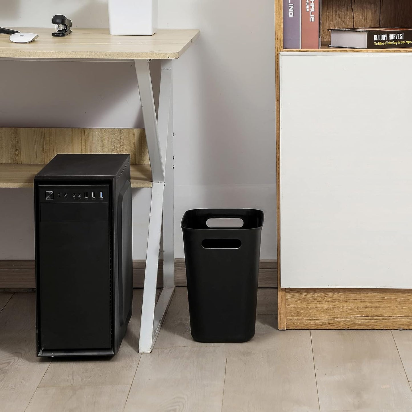 Plastic Small Trash Can Wastebasket, Garbage Container Basket for Bathrooms, Laundry Room, Kitchens, Offices, Kids Rooms, Dorms, 3.5 Gallon, Black