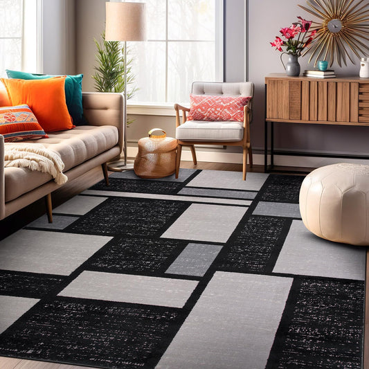 Contemporary Modern Boxes Design Soft Indoor Area Rug 3'3" X 5' Gray