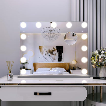 Vanity Mirror with Lights Hollywood Mirror Dressing Table Mirror with 13 LED Bulbs and 10X Magnification Touch Screen Desktop Mirror/Wall-Mounted Mirror (20 X16.6Inch, Silver)