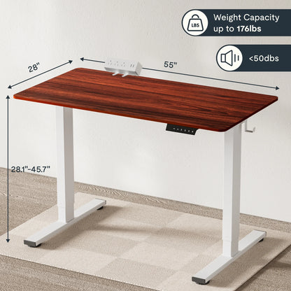 55" X 28" Home Office Electric Height Adjustable Standing Desk Memory Programmable Presets Computer Desk White and Mahogany