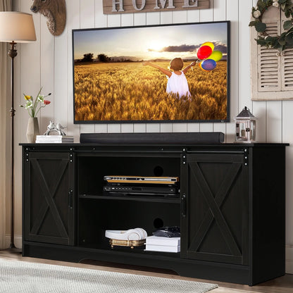 Farmhouse Coffee Bar Cabinet with Storage, 58’’Buffet Sideboard Cabinet with Sliding Barn Doors and 2 Adjustment Shelves, Kitchen Sideboard Cabinet for Dining Living Room