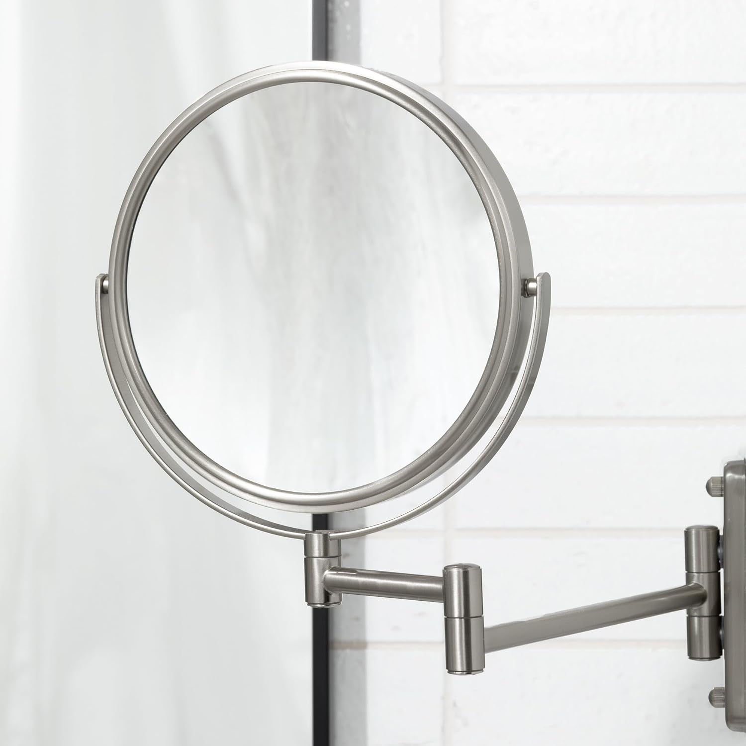 Wall-Mounted Magnifying Mirror - Bathroom Makeup Mirror with 5X Magnification - 8-Inch Diameter - Nickel Finish - Model JP7506N