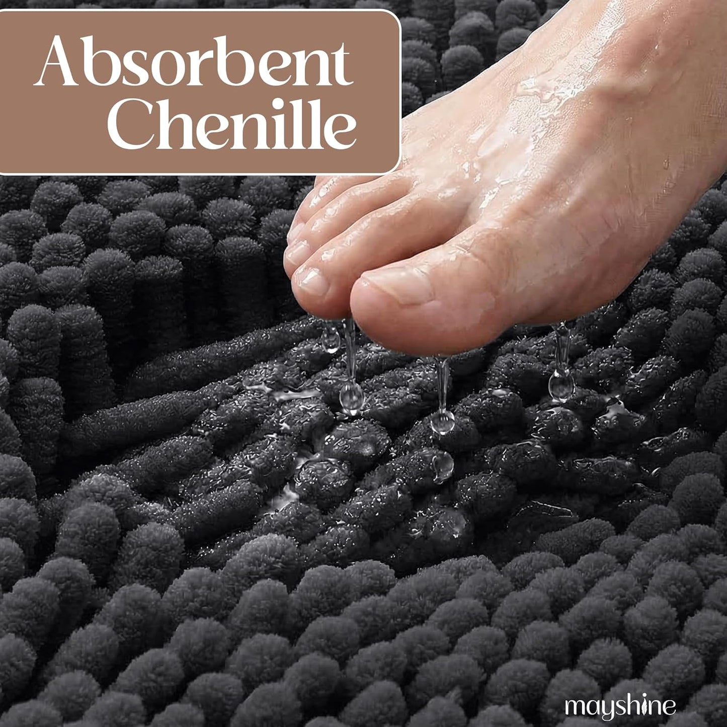 Plush Shaggy Chenille Bath Mat | Extra Soft, Super Absorbent, Non-Slip Bathroom Rug | Fluffy Microfiber, Area Rug Sets for Bathroom Floor, Kitchen, Living Room | 47"X27" | Charcoal Gray