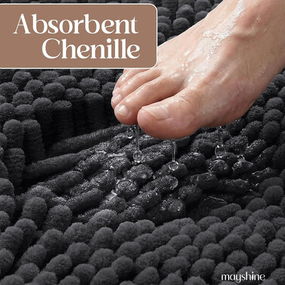 Plush Shaggy Chenille Bath Mat | Extra Soft, Super Absorbent, Non-Slip Bathroom Rug | Fluffy Microfiber, Area Rug Sets for Bathroom Floor, Kitchen, Living Room | 47"X27" | Charcoal Gray
