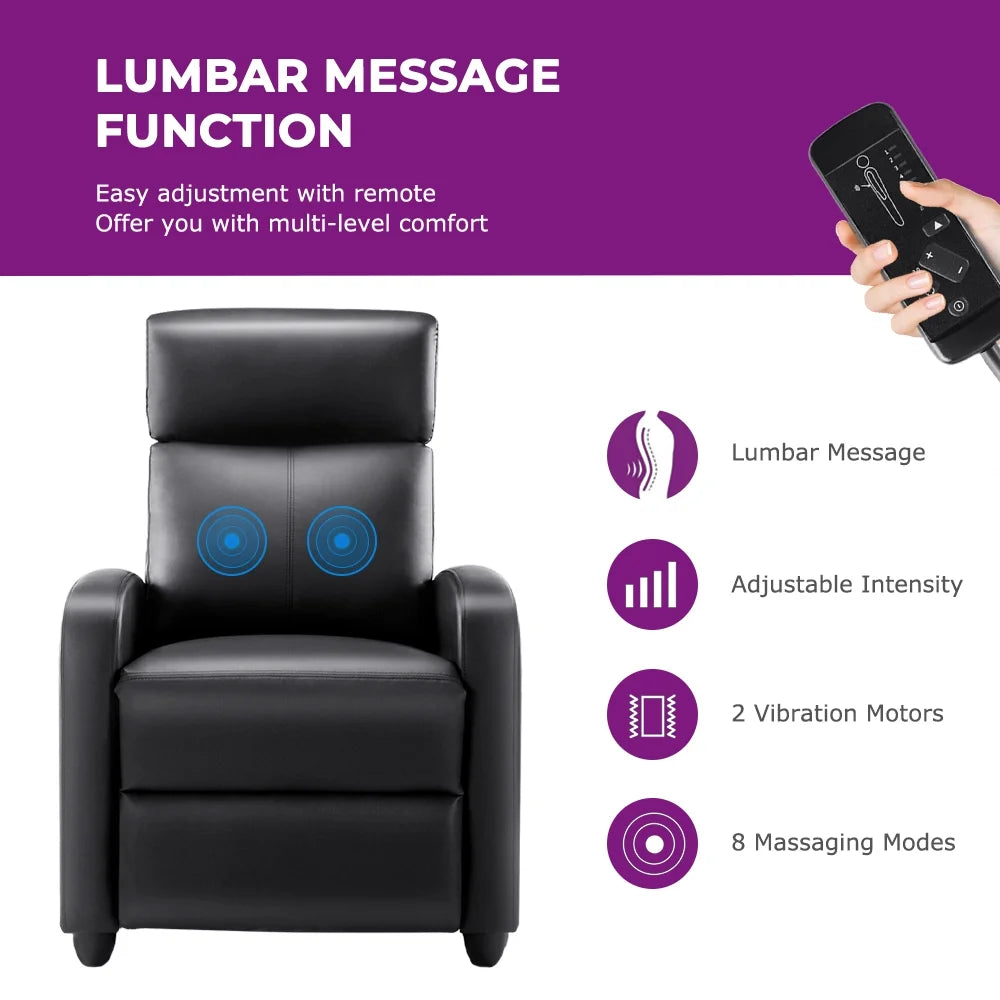Massage Recliner Chair, Small Recliner Sofa Chair with Padded Seat and Massage Backrest for Home Theater Living Room, Black