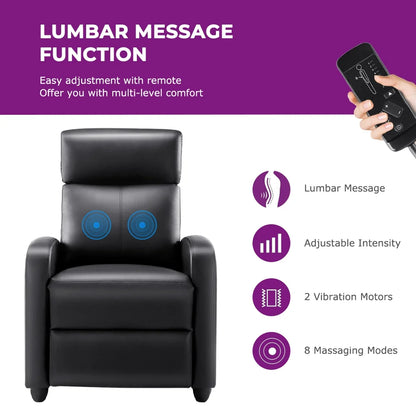 Massage Recliner Chair, Small Recliner Sofa Chair with Padded Seat and Massage Backrest for Home Theater Living Room, Black