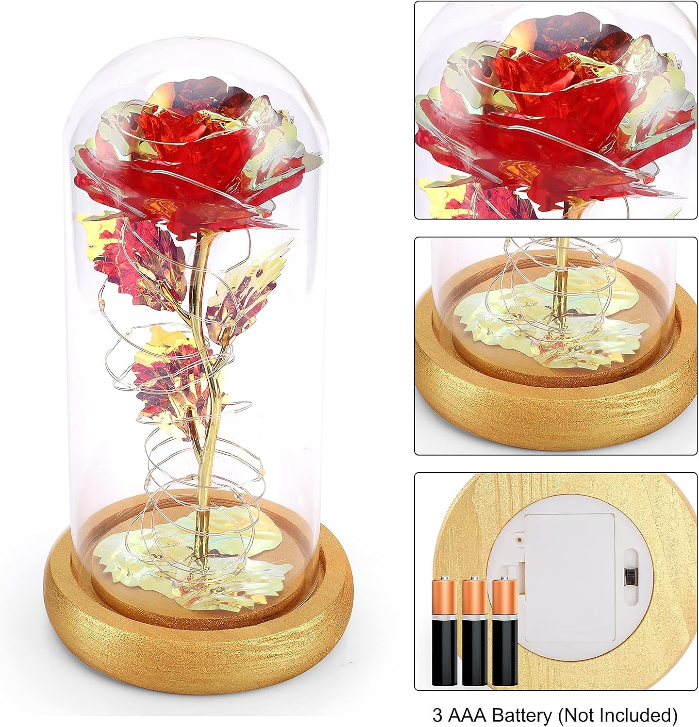 Rose Flower Gifts for Women, Artificial Flower Rose Gift, Led Light String Glass Flowers, Best Birthday Gifts for Friends Female, Mom, Sister - Anniversary and Birthday for Her/Wife