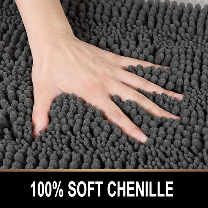 Plush Shaggy Chenille Bath Mat | Extra Soft, Super Absorbent, Non-Slip Bathroom Rug | Fluffy Microfiber, Area Rug Sets for Bathroom Floor, Kitchen, Living Room | 24"X16" | Charcoal Gray