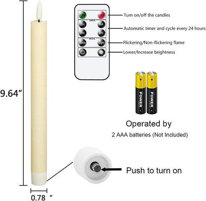 Flameless Flickering Taper Candles with 2 Remote Controls and Timer, Real Wax 3D Wick Light Window Candles Battery Operated Pack of 8, Christmas Home Wedding Decor(Ivory, 0.78 X 9.64 Inch)