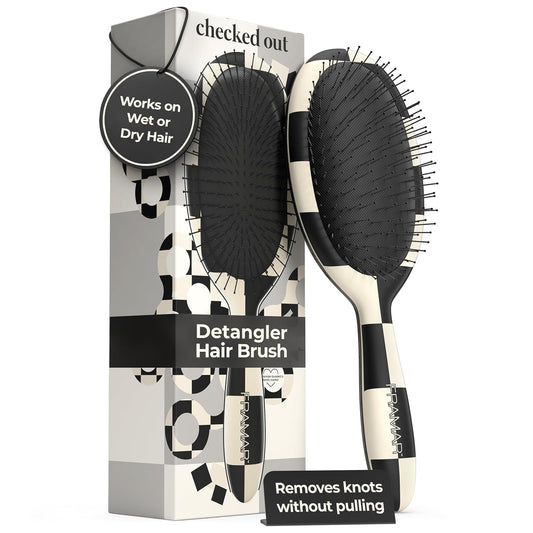 Checkered Print Hair Brush Detangler – Wet Hair Brushes for Women, Womens Hair Brush, Black and White Checkered Hair Accessories, Hairbrush for Women, Cepillos Para Cabello – Detangle Brush