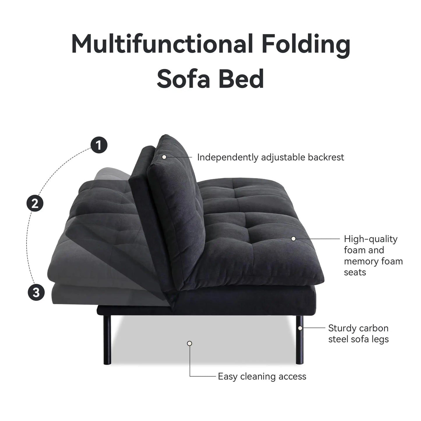 Hcore 1 PC Futon Sofa Bed, Futon Couch Memory Foam Futon Bed,Black Sleeper Sofa Loveseat Convertible Couch for Small Spaces