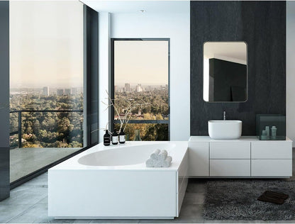 22X30 Inch Metal Silver Frame Bathroom Mirror - Brushed Steel Rectangular Rounded Corner Vanity - 2 Inch Deep Set Design - Large Wall Mirror, Hangs Horizontal and Vertical