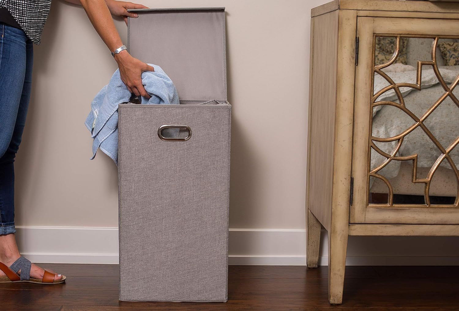 Laundry Hamper with Lid | Removable Bags for Sorting Clothes | Sectioned Laundry Basket for Bedroom & Bathroom | Collapsible Storage Bin with Cover | Single, Grey