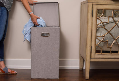 Laundry Hamper with Lid | Removable Bags for Sorting Clothes | Sectioned Laundry Basket for Bedroom & Bathroom | Collapsible Storage Bin with Cover | Single, Grey