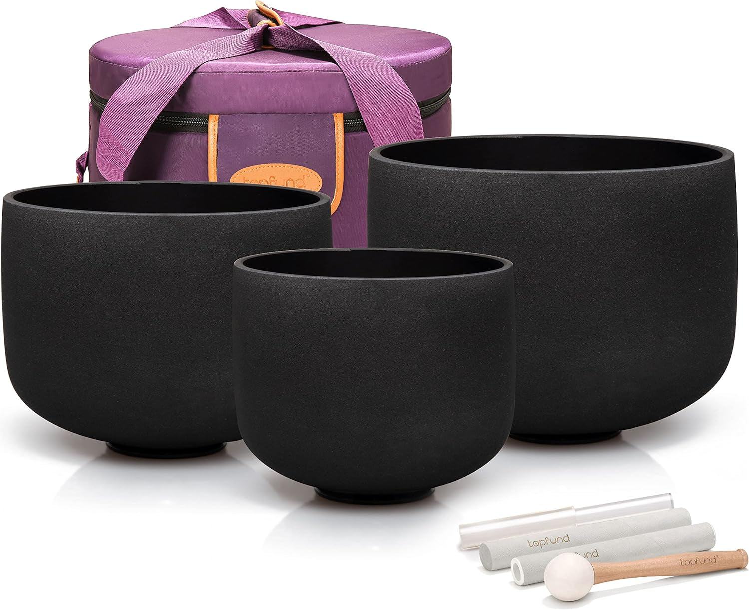 (6"A+8"B+10"F) 432Hz Set of 3 Black Crystal Singing Bowl 6-10 Inch with Heavy Duty Carrying Case and Mallets